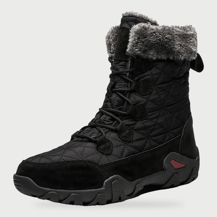 Men's tall winter boots in Black with quilted upper and faux fur cuff