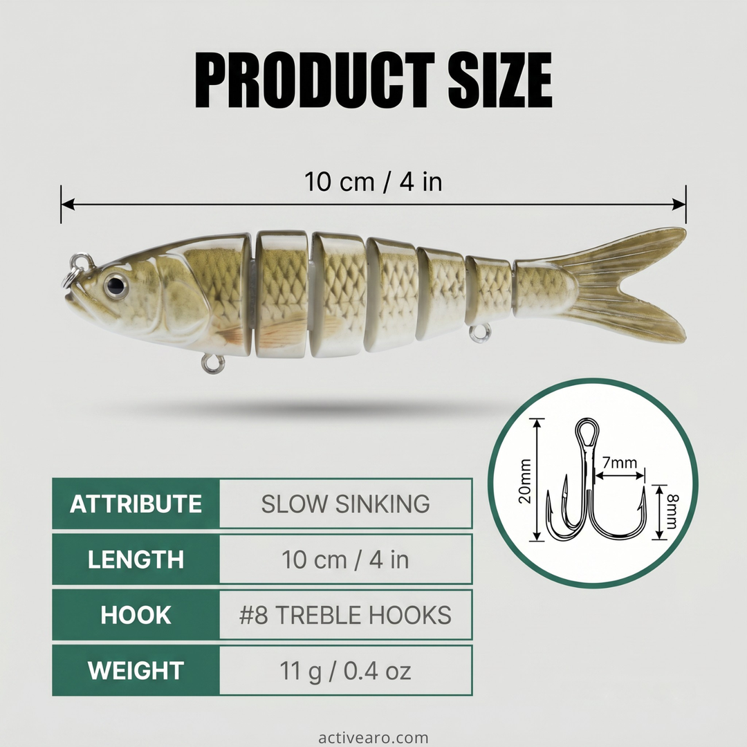 Multi-Jointed Slow-Sinking Swimbait – 4 in Fishing Lure for Bass Trout and Crappie