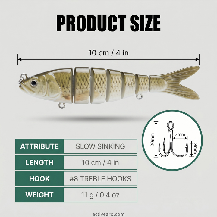 Multi-Jointed Slow-Sinking Swimbait – 4 in Fishing Lure for Bass Trout and Crappie
