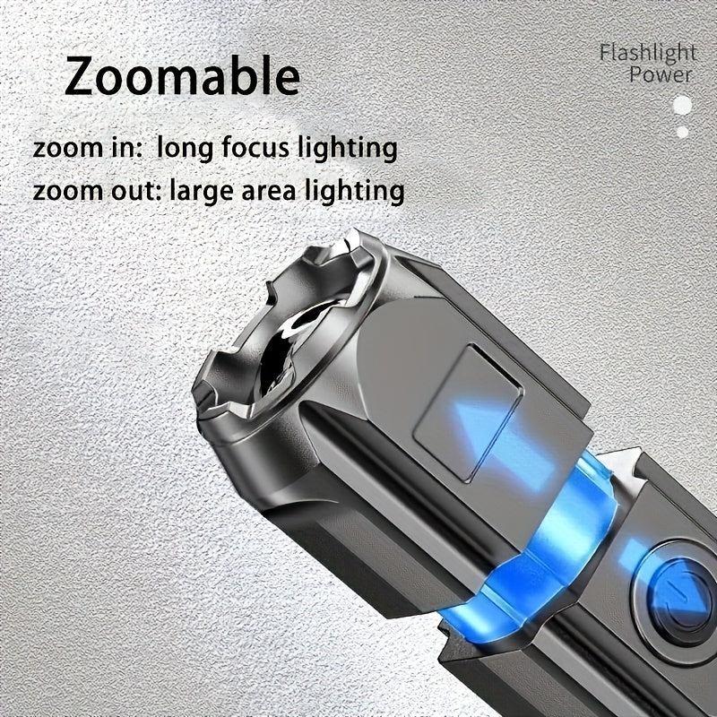 Portable Zoom Flashlight with Focusable Beam – Compact & Rechargeable