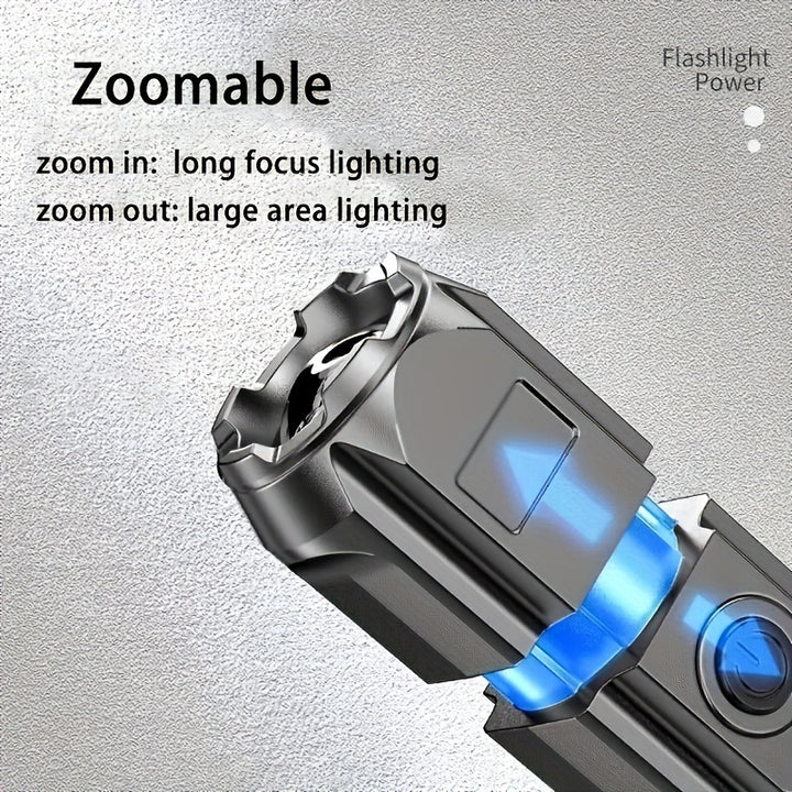 Portable Zoom Flashlight with Focusable Beam – Compact & Rechargeable