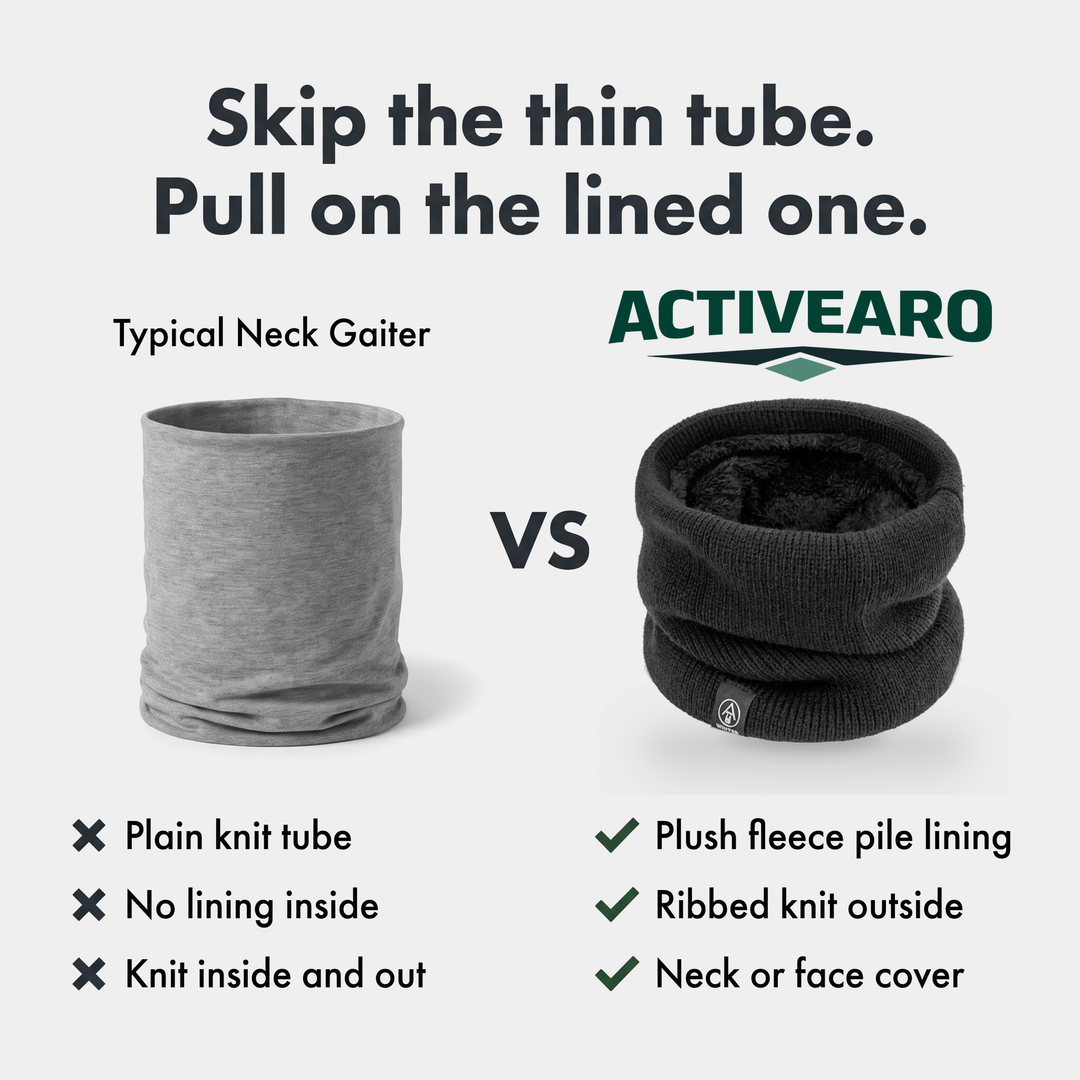 Fleece lined neck gaiter next to a plain knit gaiter without a lining