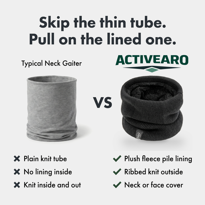 Fleece lined neck gaiter next to a plain knit gaiter without a lining