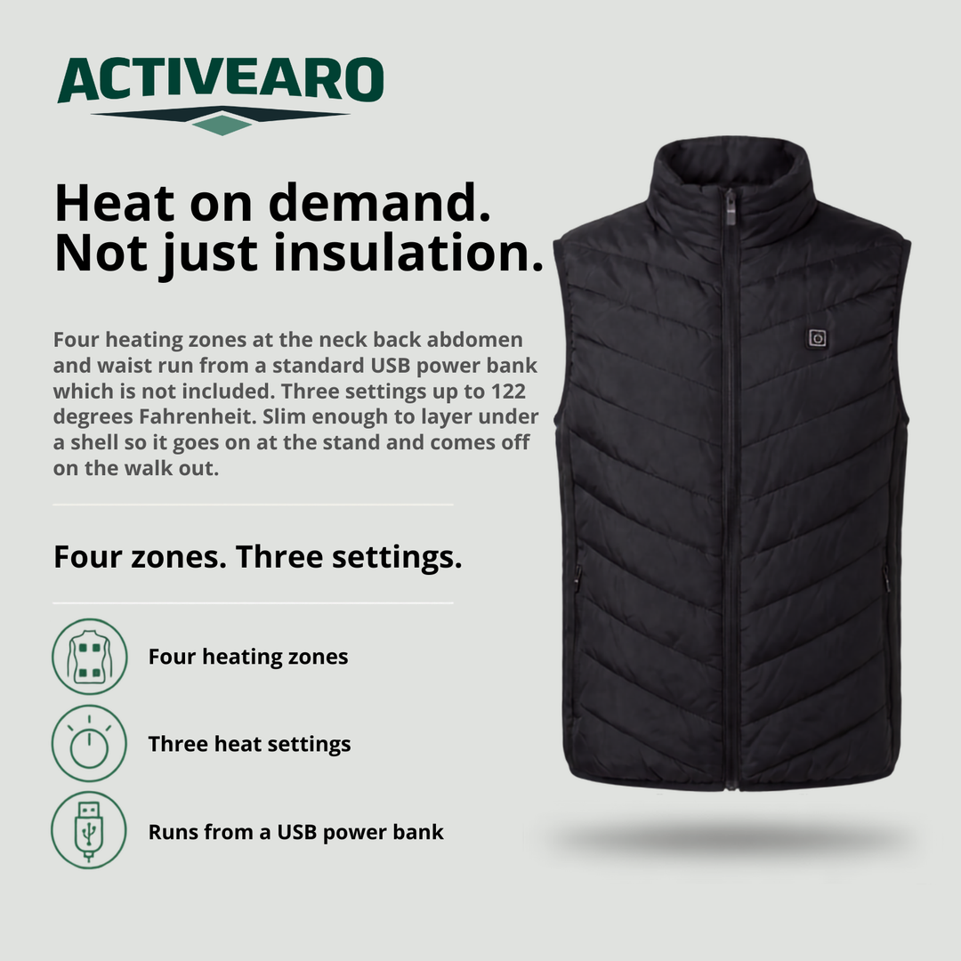 Men's Heated Vest – USB Powered with Four Heating Zones for Hunting and Hiking