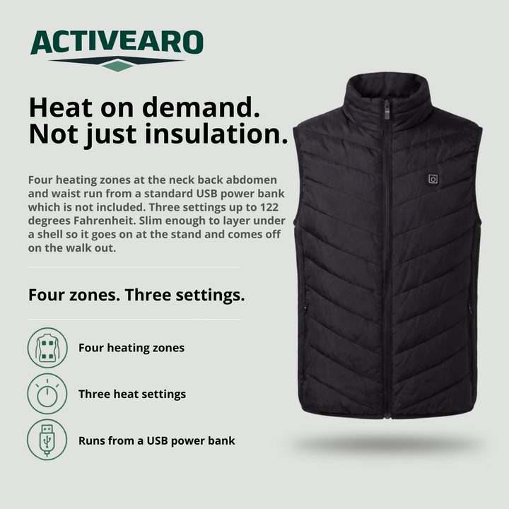 Men's Heated Vest – USB Powered with Four Heating Zones for Hunting and Hiking