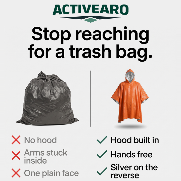 The emergency rain poncho compared with using a trash bag