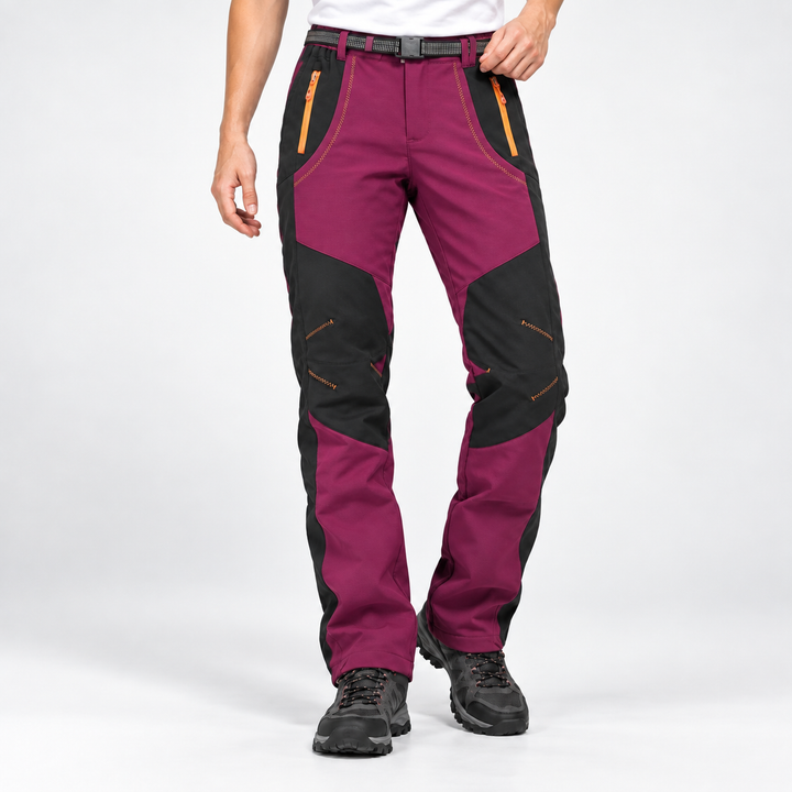 Women's fleece lined hiking pants in Red, front view