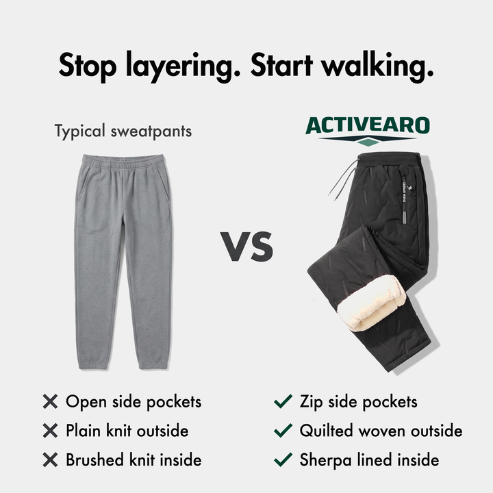 Typical sweatpants compared with Activearo sherpa lined joggers