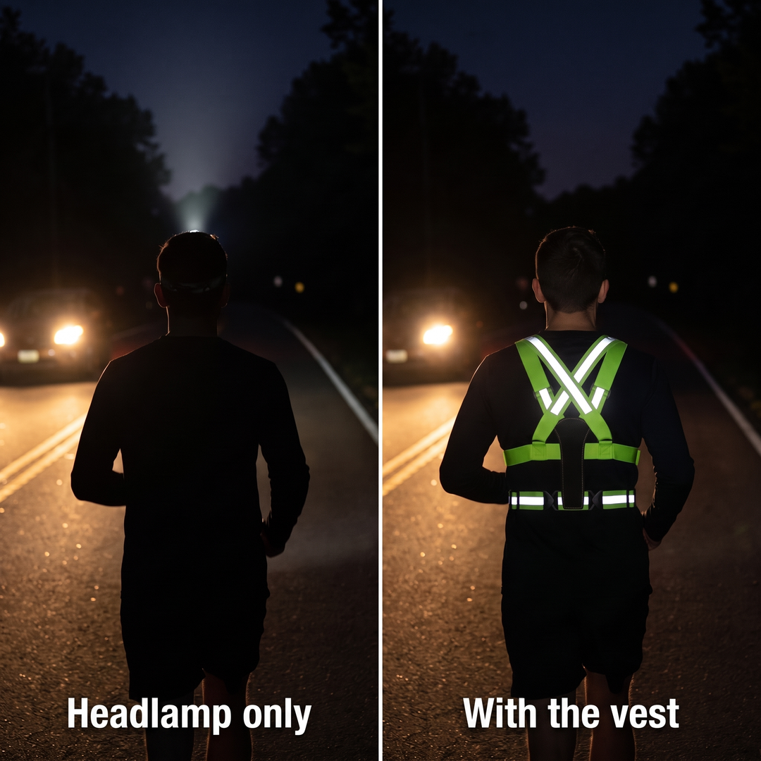 Headlamp alone compared with the reflective vest at night