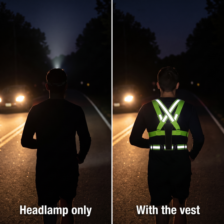 Headlamp alone compared with the reflective vest at night