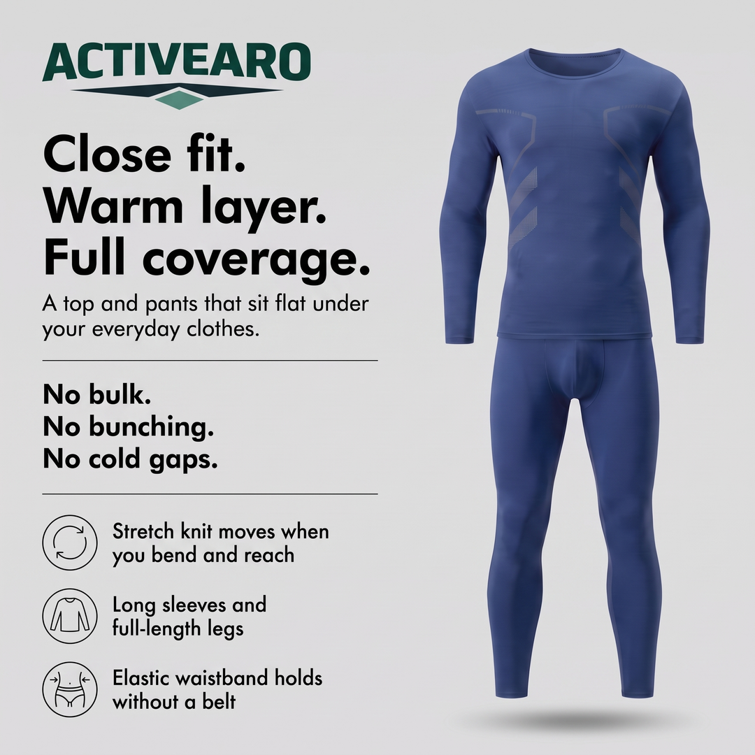 Thermal set features close fit full coverage elastic waistband