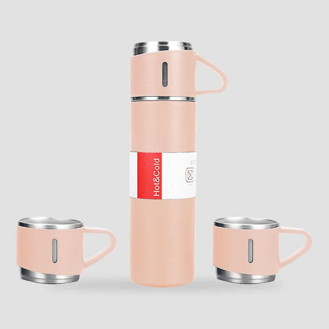 Vacuum flask with cups in Pink