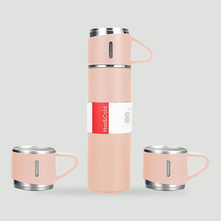 Vacuum flask with cups in Pink