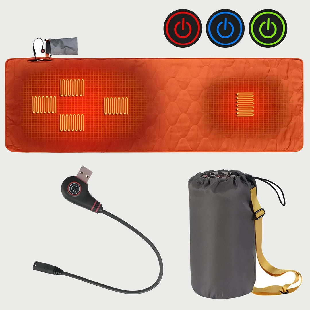 Heated sleeping pad with USB cable controller and storage bag
