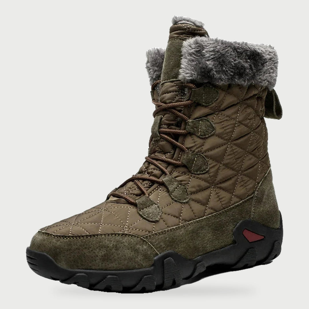 Men's tall winter boots in Green with quilted upper and faux fur cuff