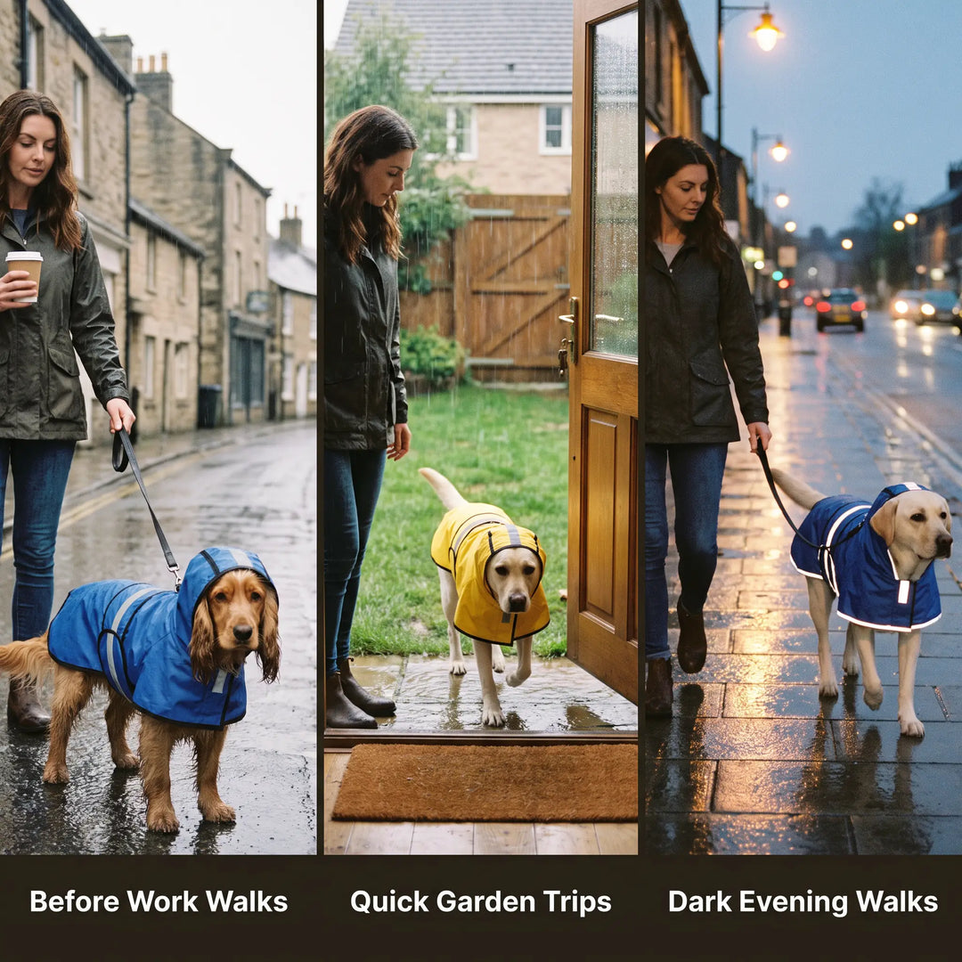 Dog raincoat on walks before work, quick garden trips and dark evening walks