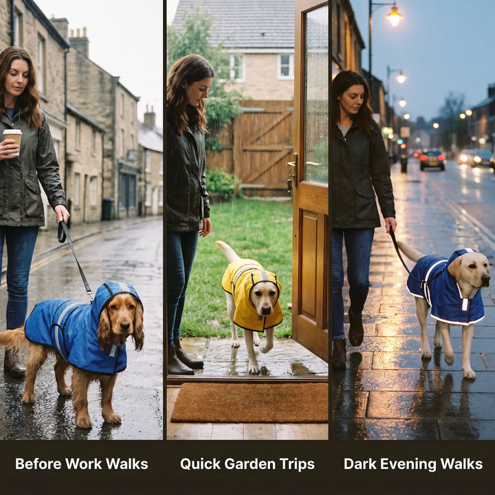 Dog raincoat on walks before work, quick garden trips and dark evening walks