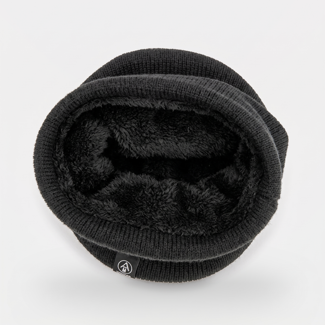 Close-up overhead view of the fleece lined neck gaiter showing plush interior