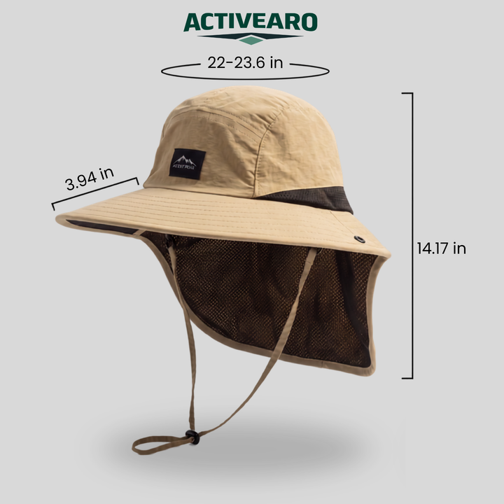 Unisex Wide-Brim Sun Hat with Neck Flap and Chin Strap – Packable for Hiking and Fishing