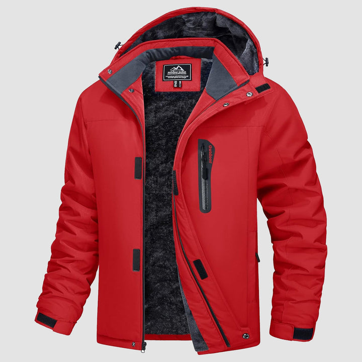 Men's snow jacket in Red, front view