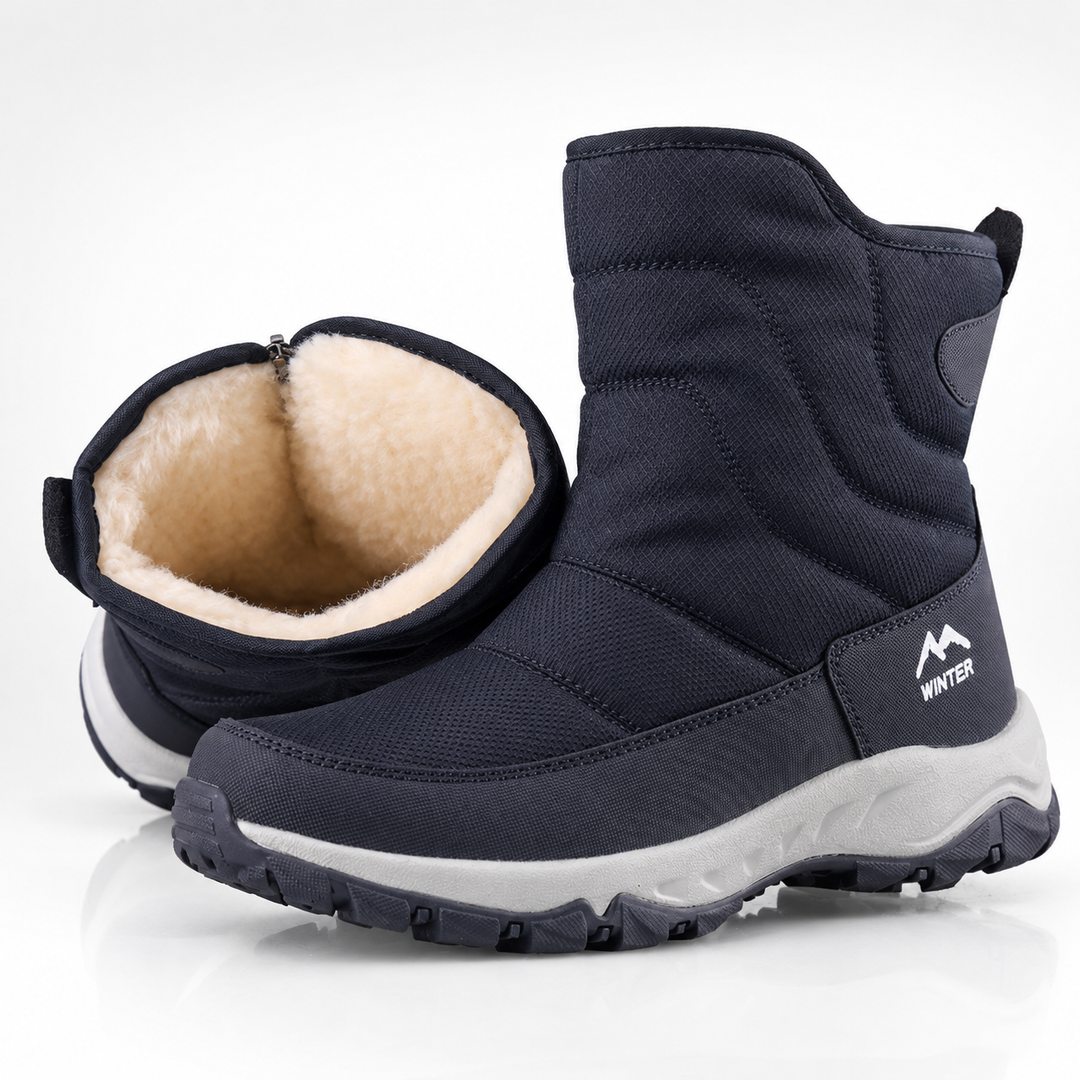 Men's winter boots in Navy with the plush lining shown
