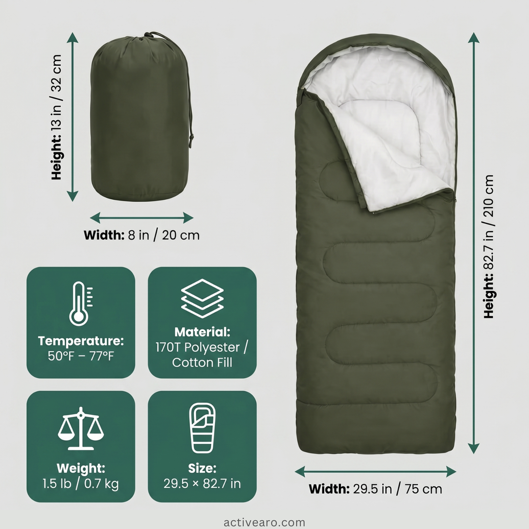 Camping Sleeping Bag 50°F to 77°F – Lightweight 3-Season Pack for Backpacking