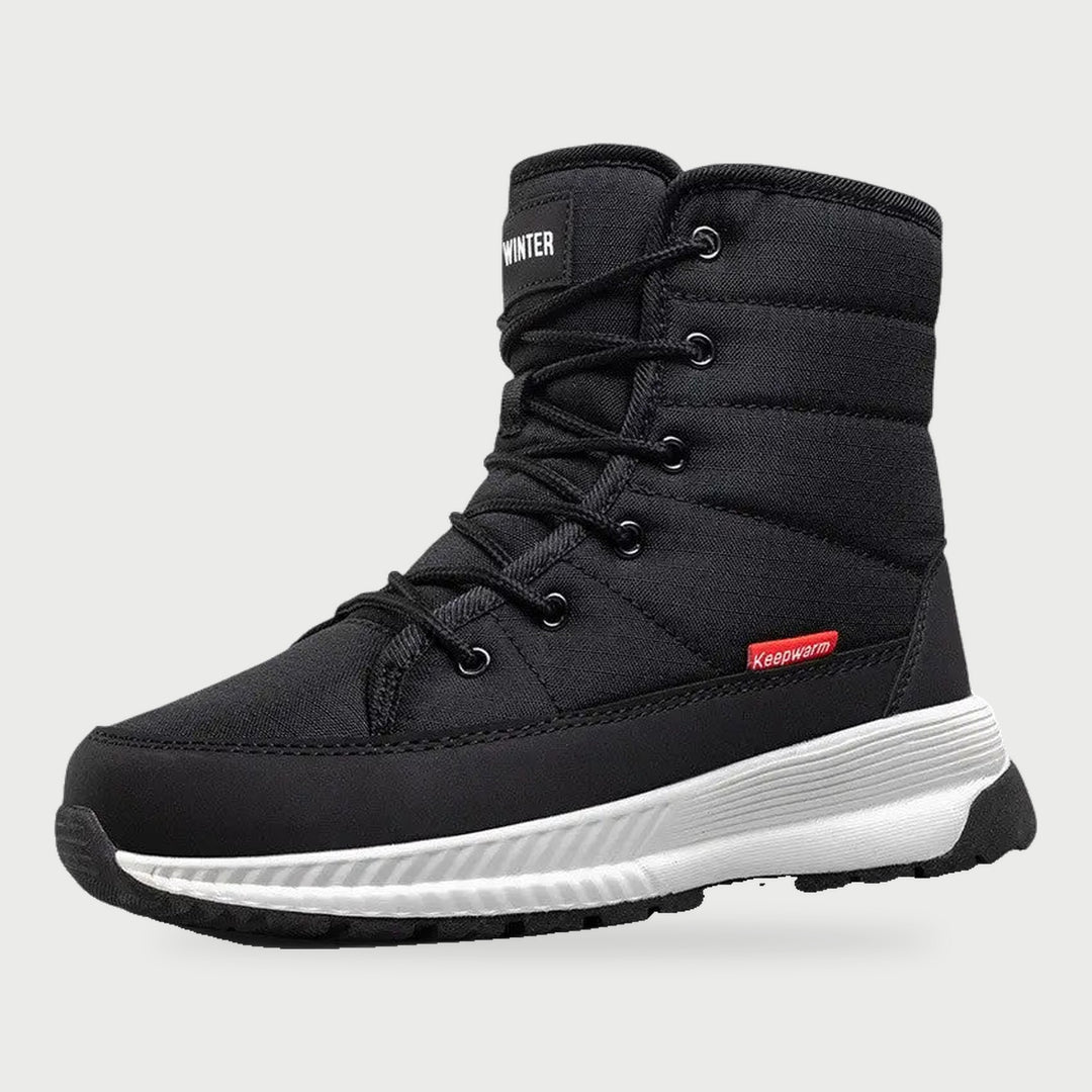 Cold weather boots for women in Black, quilted lace up winter boots