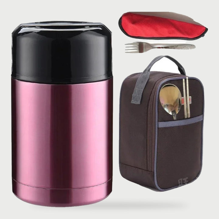 Food thermos in Pink with carry bag and utensils