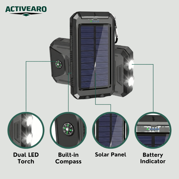 Solar Power Bank 10000 mAh – Waterproof Outdoor Backup Power