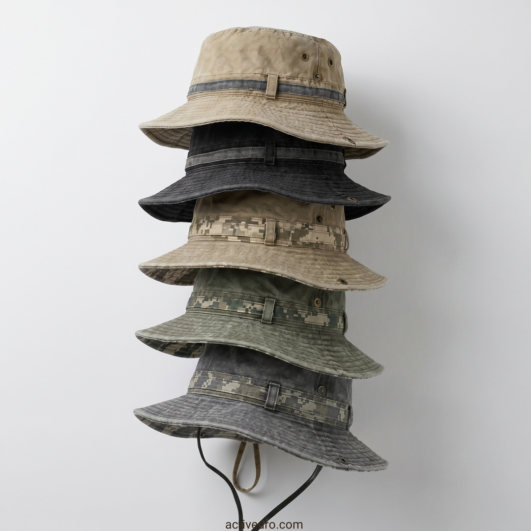 Packable Cotton Boonie Hat – Wide-Brim Sun Hat with Chin Strap for Fishing and Hiking