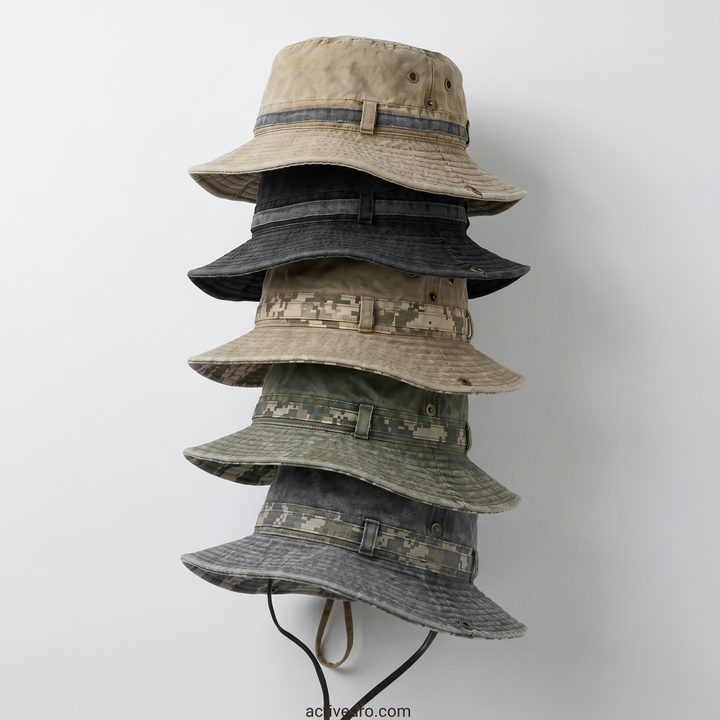 Packable Cotton Boonie Hat – Wide-Brim Sun Hat with Chin Strap for Fishing and Hiking