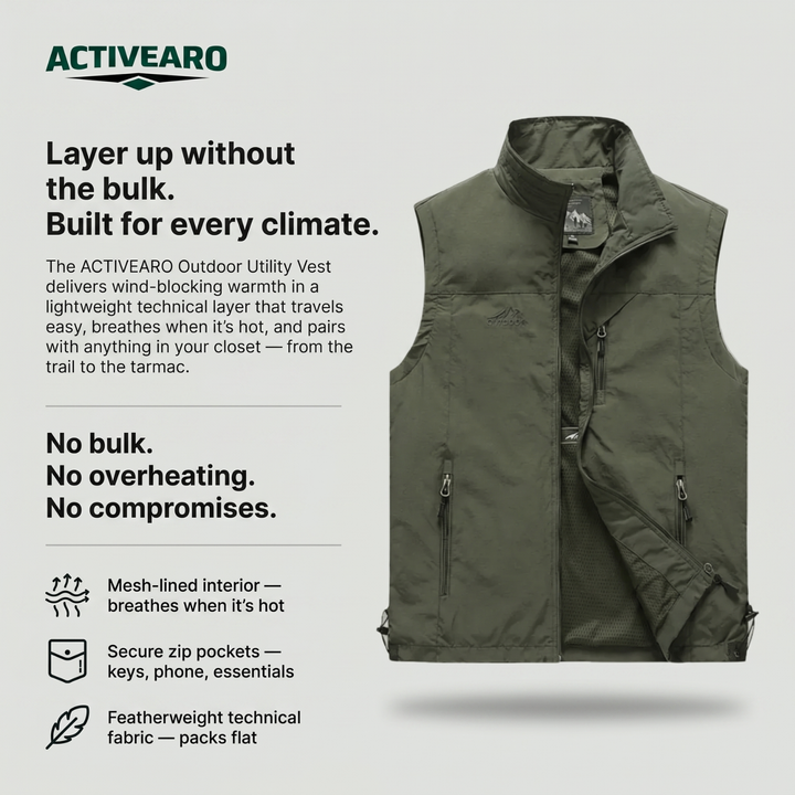 Lightweight Breathable Hiking Vest – Multi-Pocket Outdoor Layer