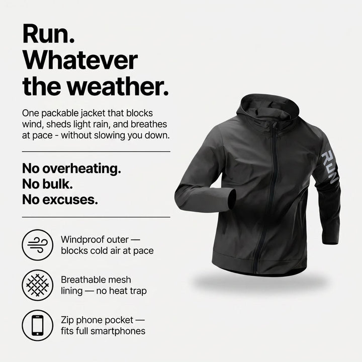 Men's Packable Running Jacket – Windproof Water-Resistant Shell for Outdoor Use