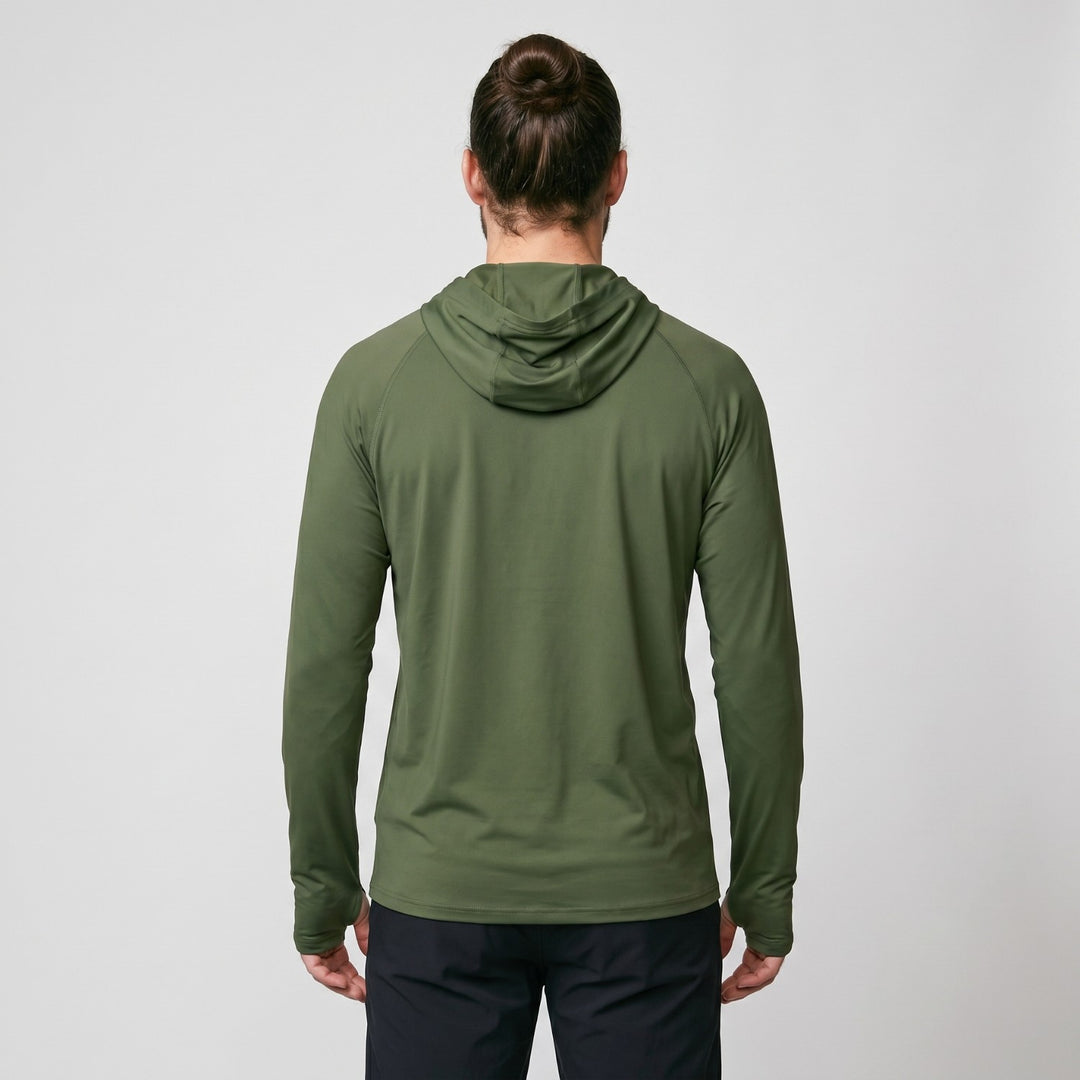 Men's UPF 50+ Sun Hoodie – Quick-Dry Polyester UV Top with Thumb Loops for Hiking and Fishing