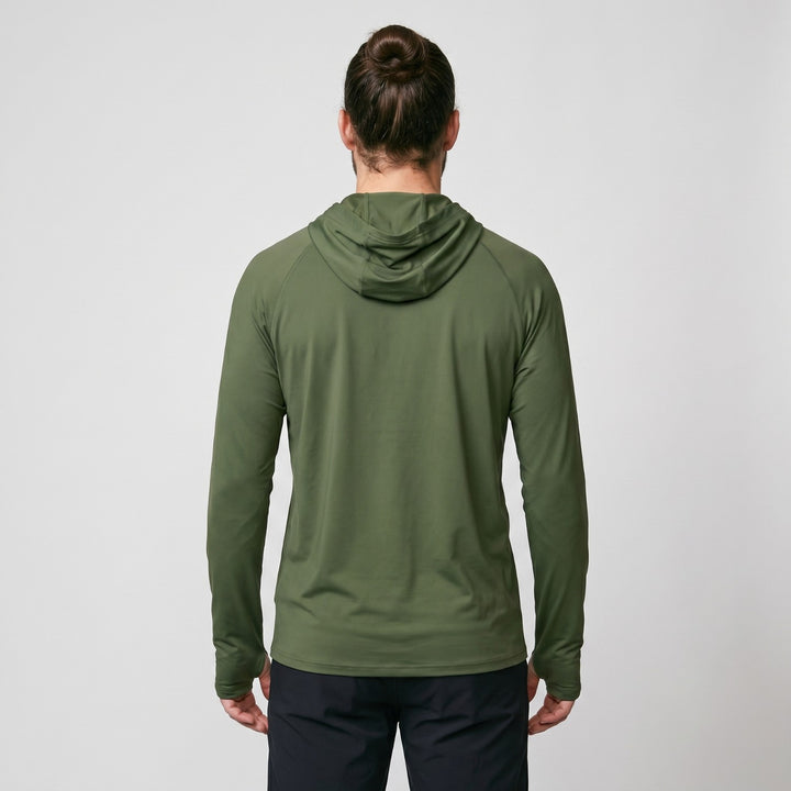 Men's UPF 50+ Sun Hoodie – Quick-Dry Polyester UV Top with Thumb Loops for Hiking and Fishing