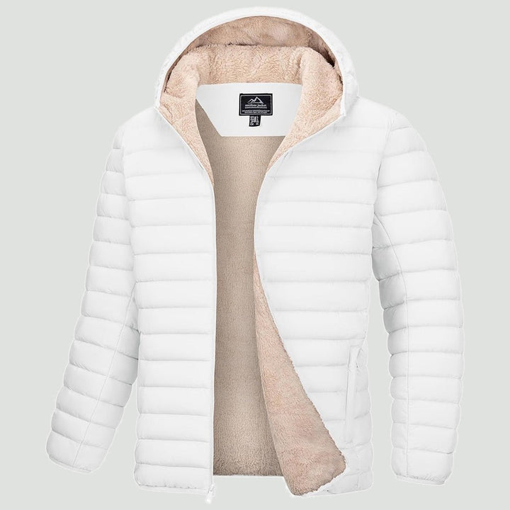 Men's quilted jacket in White, front view