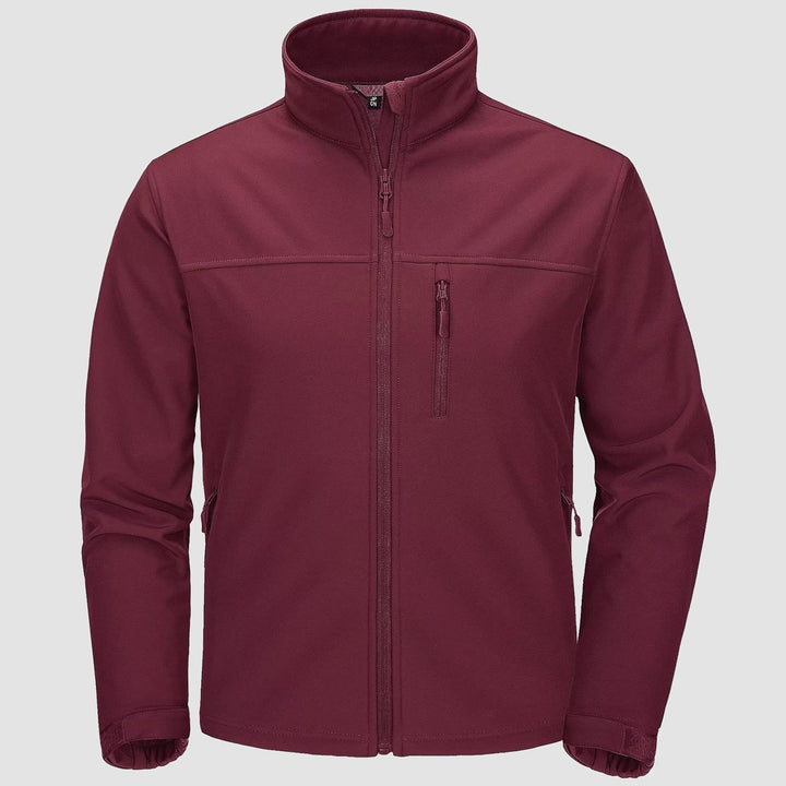 Men's fleece lined softshell jacket in Wine, front view