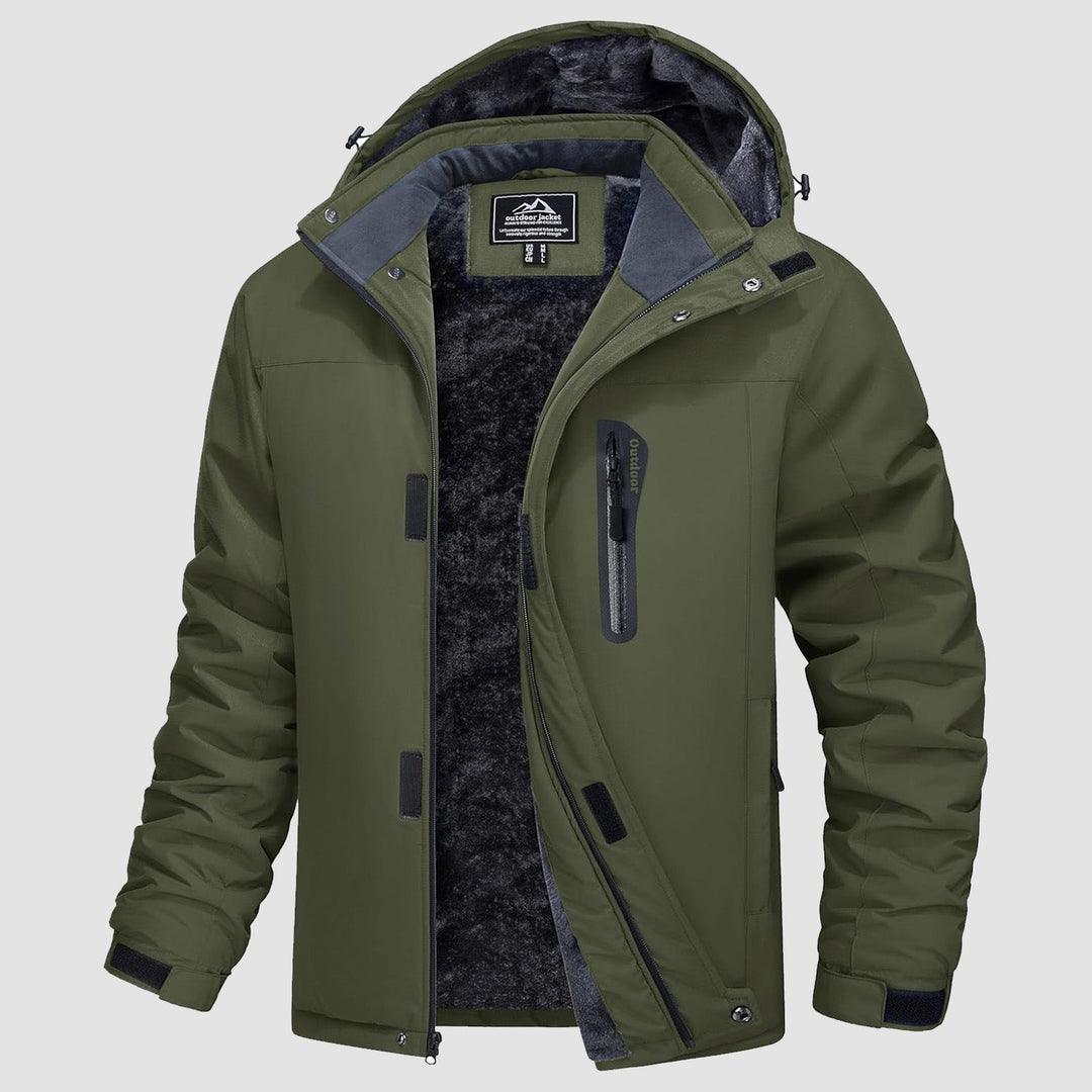 Men's snow jacket in Army Green, front view