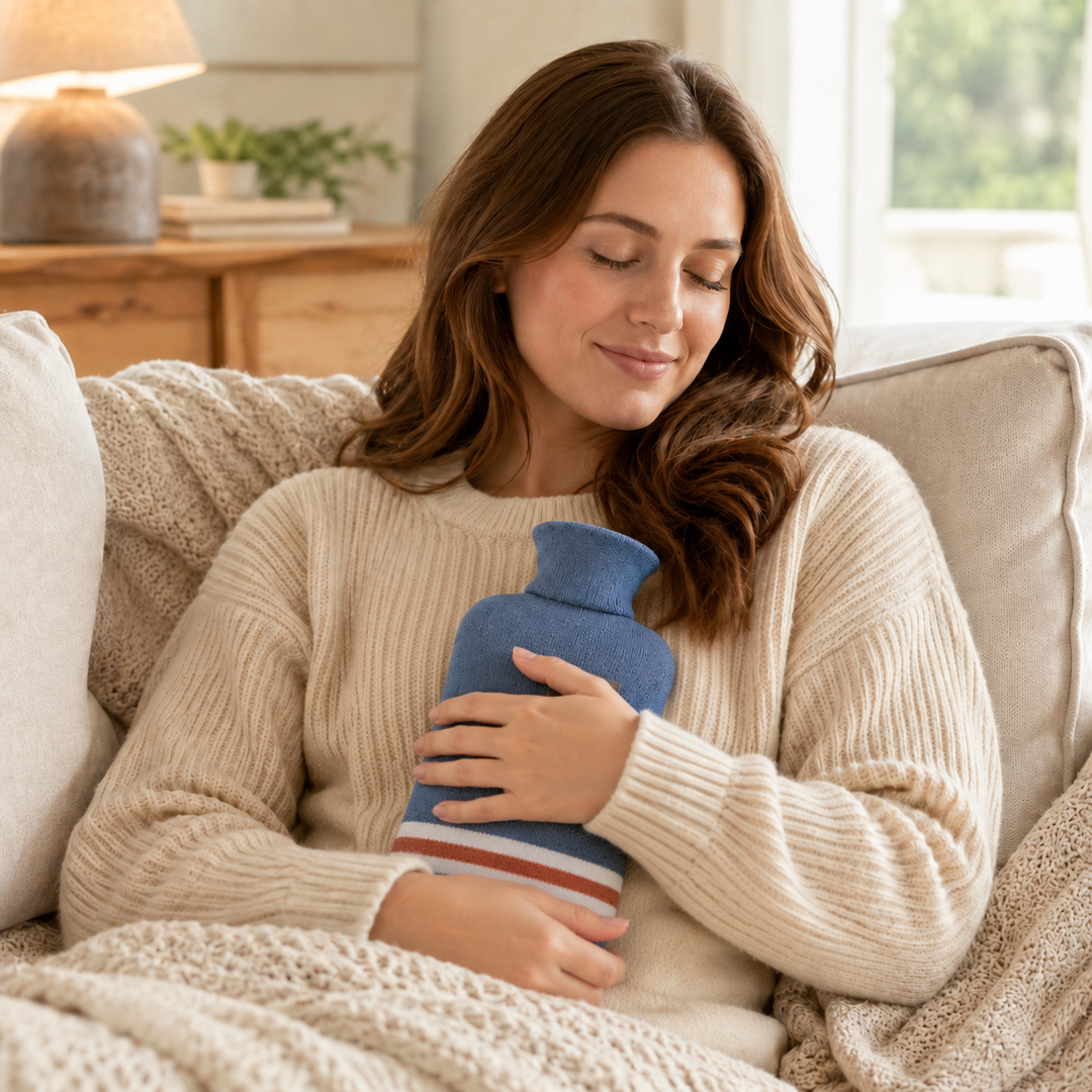 Hot water bottle on the couch