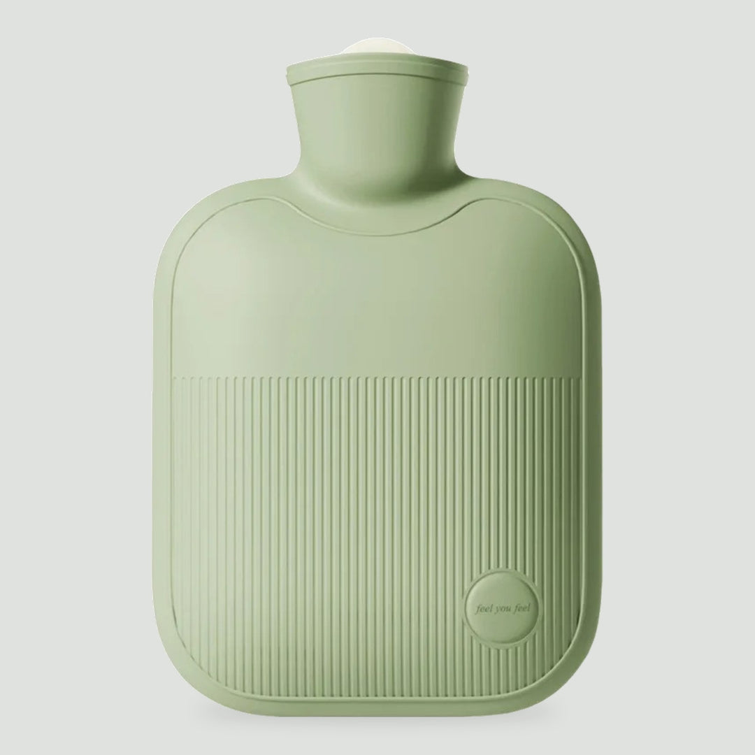 Large 2 liter hot water bottle in Sage Green with ribbed grip