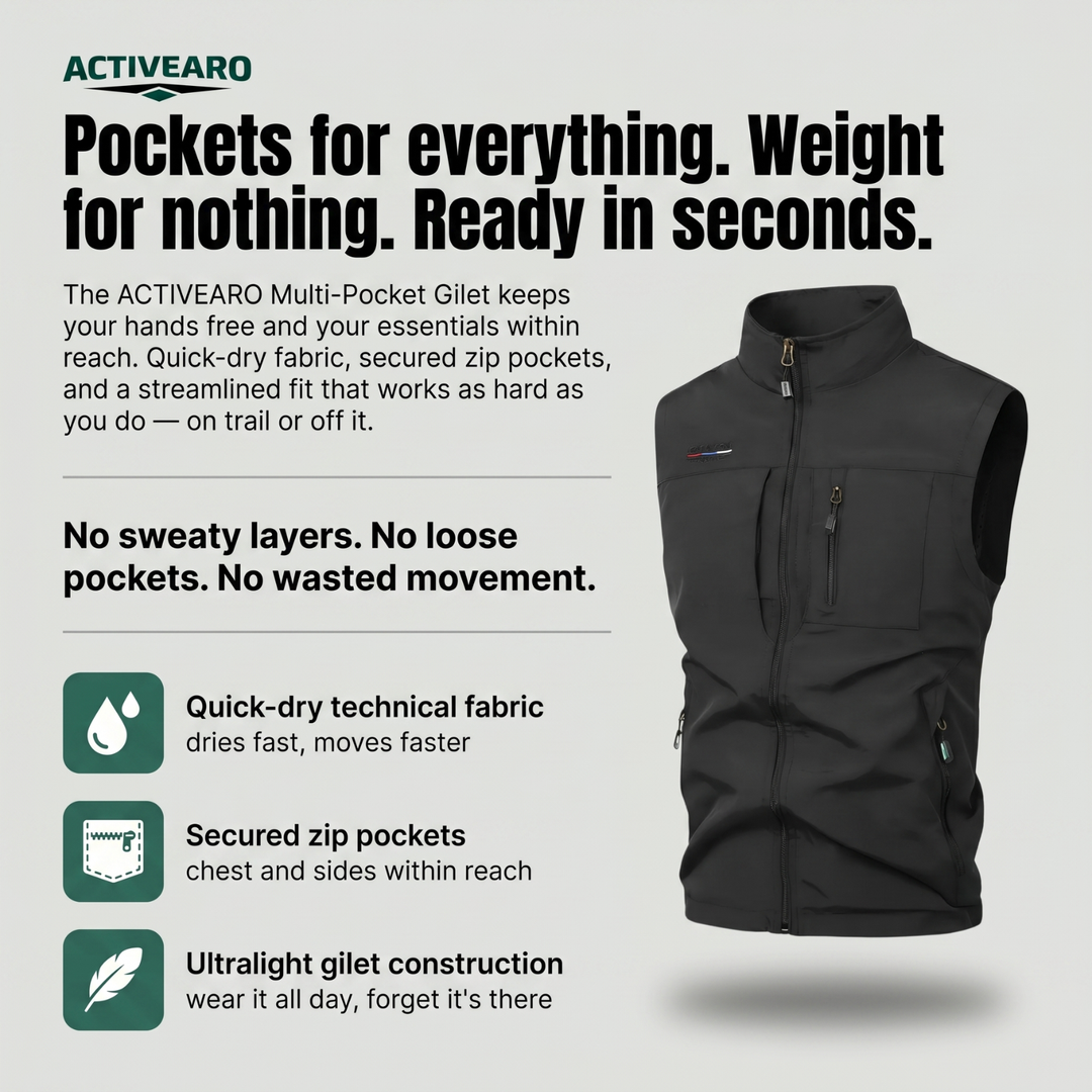 Lightweight Multi-Pocket Outdoor Vest – Quick-Dry Layer for Active Use