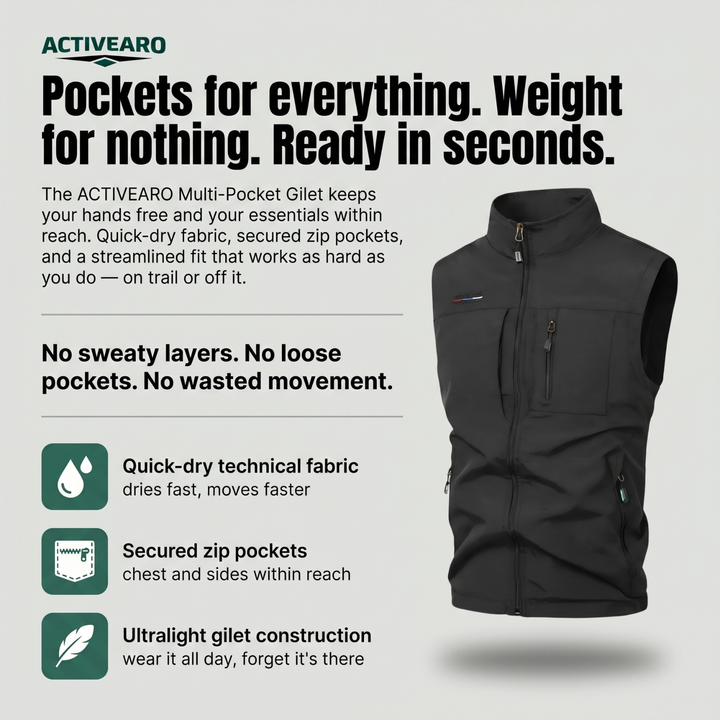 Lightweight Multi-Pocket Outdoor Vest – Quick-Dry Layer for Active Use