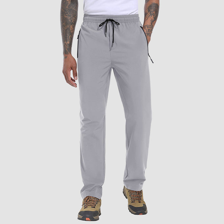Men's lightweight hiking pants in Light Gray, front view