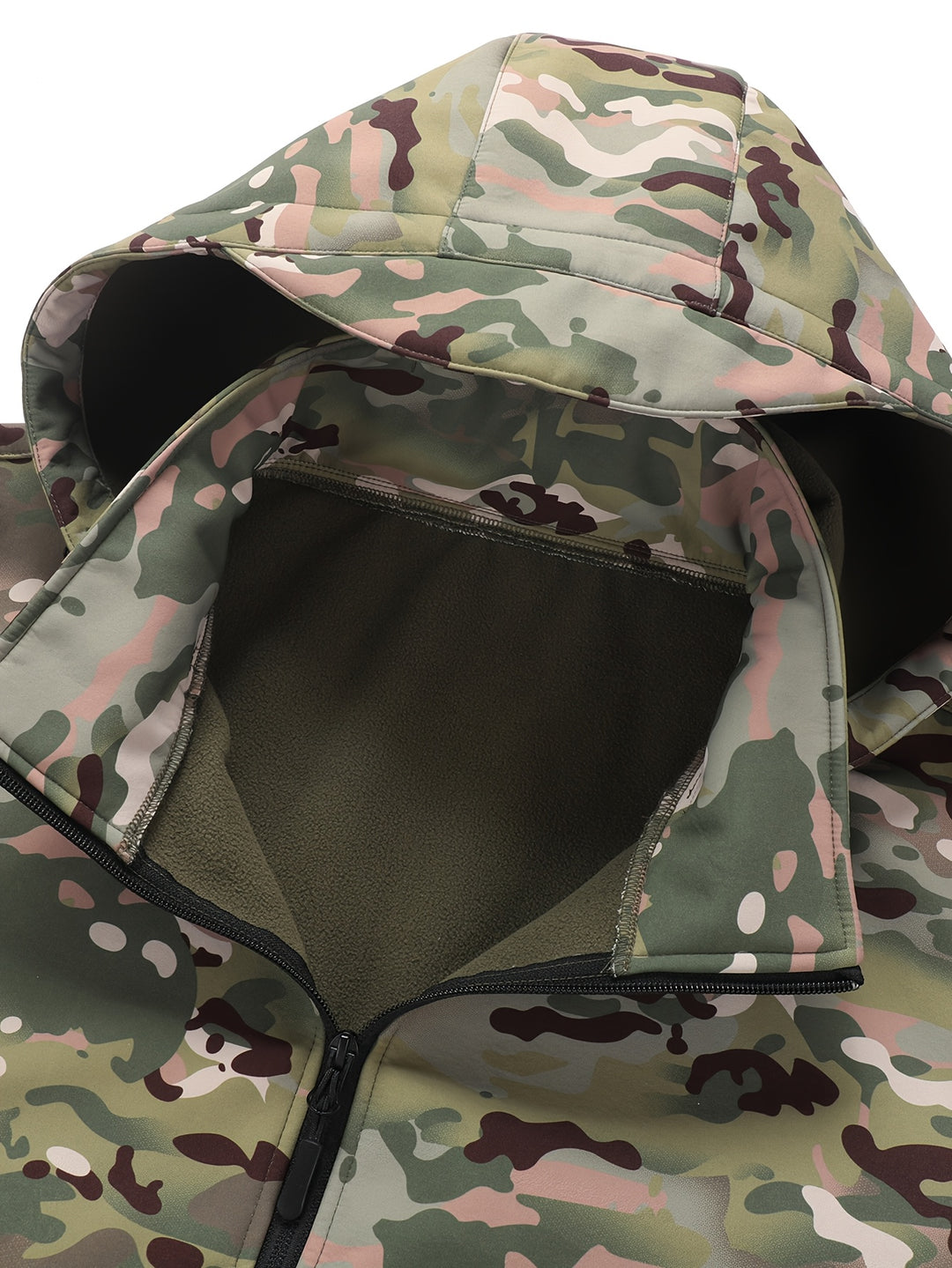 Men’s Camouflage Softshell Jacket – Hooded Outdoor Layer for Cold Weather Use