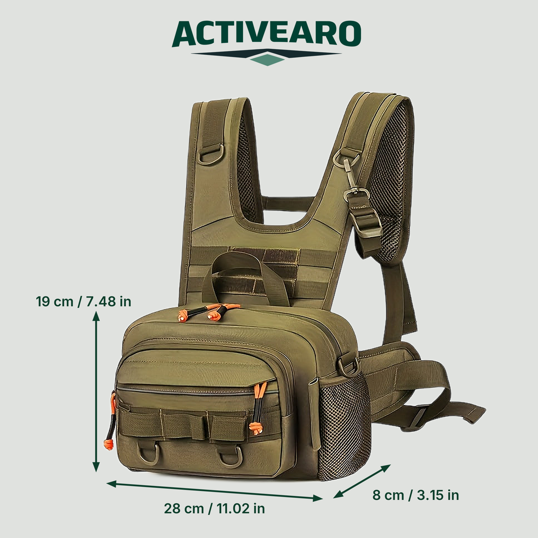 Chest pack dimensions - 28 cm (11.02 in) wide, 19 cm (7.48 in) high, 8 cm (3.15 in) deep