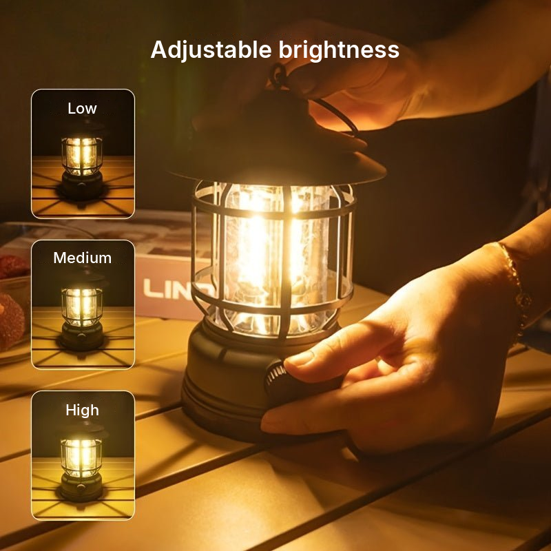 Rechargeable LED camping lantern with adjustable brightness: low, medium and high