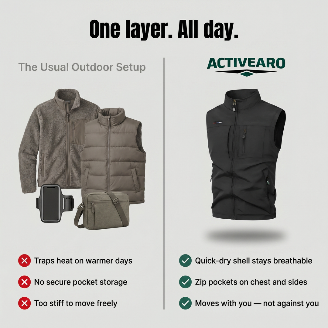 Lightweight Multi-Pocket Outdoor Vest – Quick-Dry Layer for Active Use