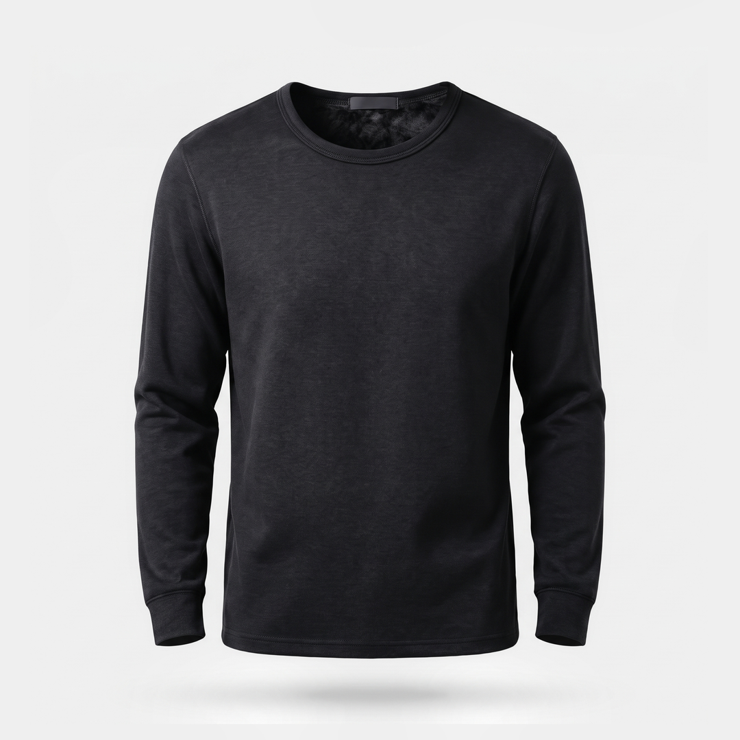 Men's fleece lined thermal shirt in Black, front view