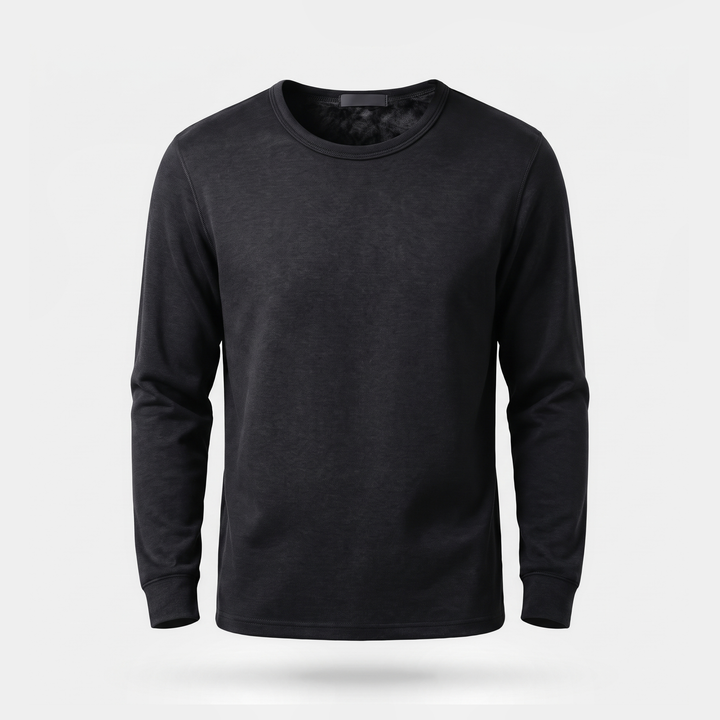 Men's fleece lined thermal shirt in Black, front view