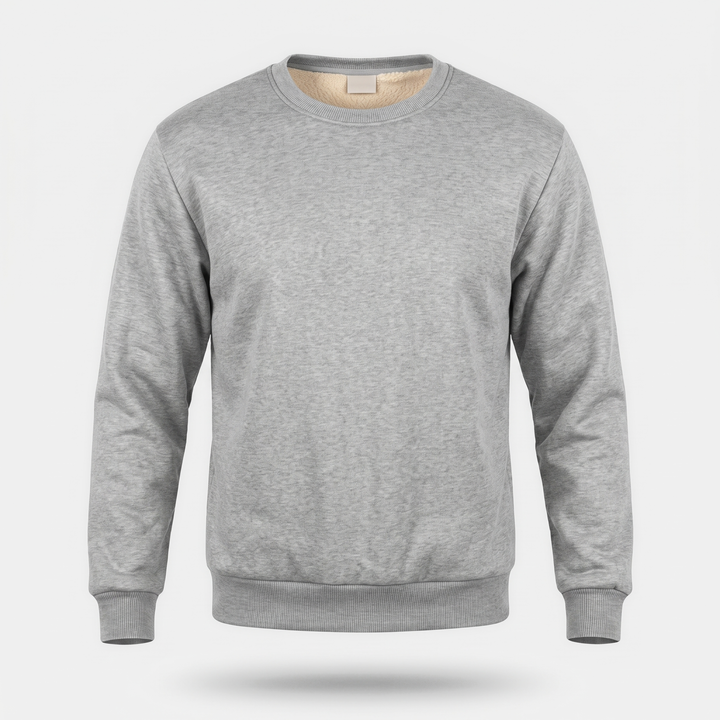 Men's sherpa lined crewneck sweatshirt in Light Gray, front view